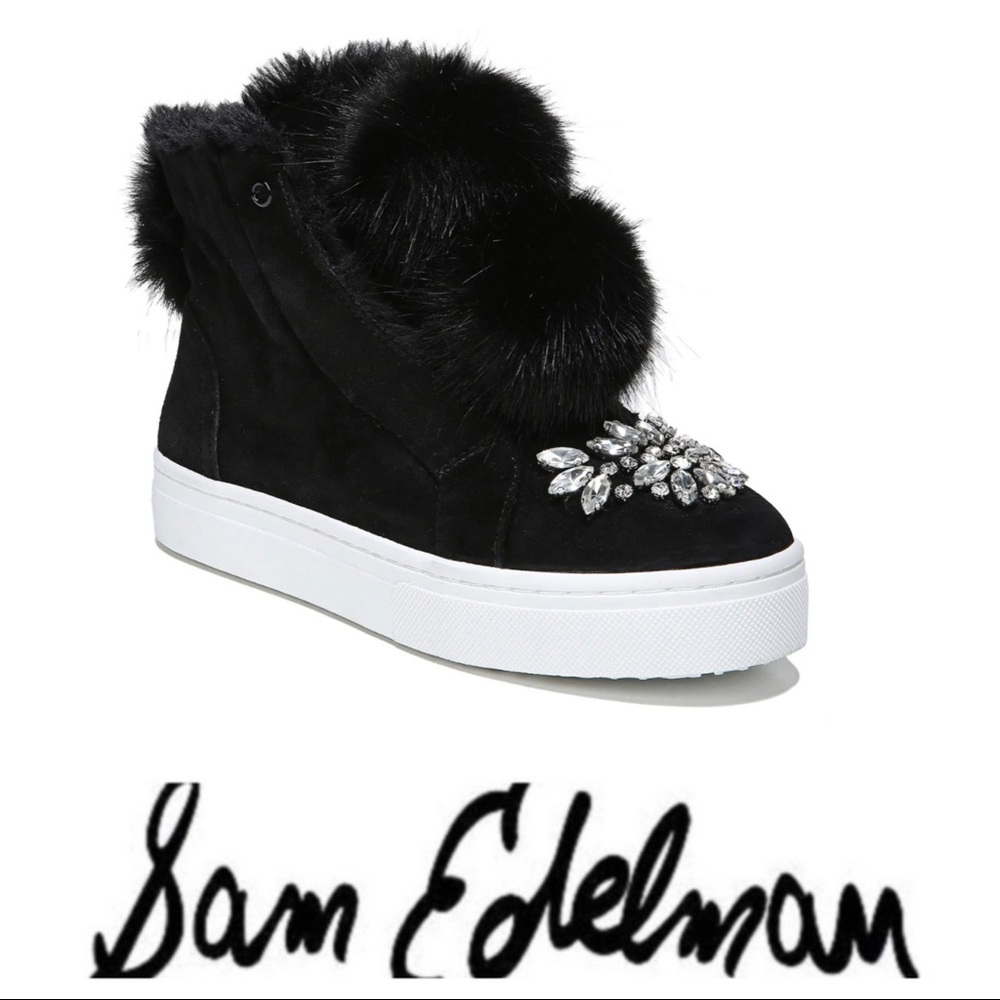 💕SALE💕 Sam Edelman Black Fur Leland Sneaker - Picture 2 of 9